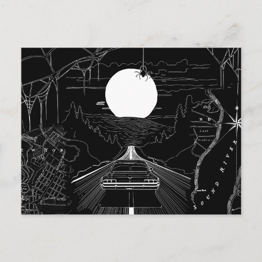 Een auto die door het bos en de bergen rijdt briefkaart (Voorkant)