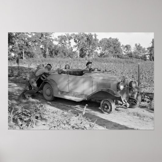 Een auto duwen, 1939. Oude foto Poster (Voorkant)