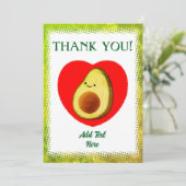 Een avocado in de stijl van een cartoon in een roo bedankkaart (Staand voorkant)