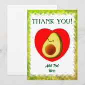 Een avocado in de stijl van een cartoon in een roo bedankkaart (Voorkant / Achterkant)