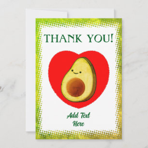 Een avocado in de stijl van een cartoon in een roo bedankkaart