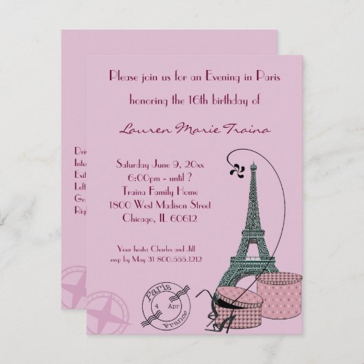 Een avond in de uitnodiging van het Roos van Parij (Voorkant / Achterkant)