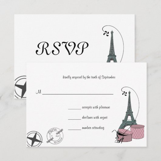 Een avond in Parijs aangepaste RSVP-kaart RSVP Kaartje (Voorkant / Achterkant)