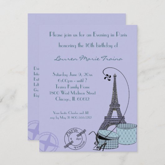 Een avond in Parijs Paarse themafeestje Kaart (Voorkant / Achterkant)