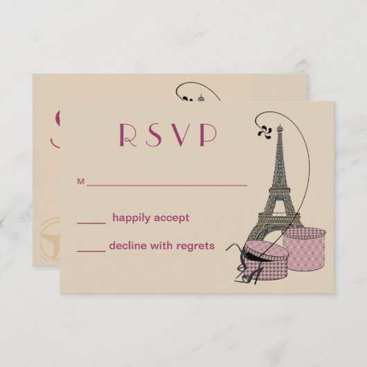 Een Avond in Parijs Party Response Card RSVP Kaartje (Voorkant / Achterkant)