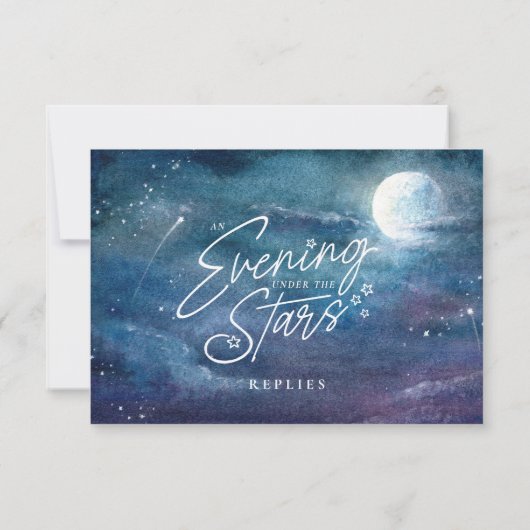 Een avond onder de sterrenhemel kunst bruiloft RSVP kaartje (Achterkant)