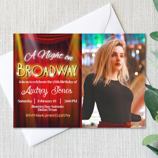 Een avond op Broadway uitnodiging met foto
