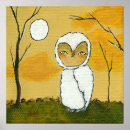 Een avondwandeling Fantasievolle bos witte uil kun Poster