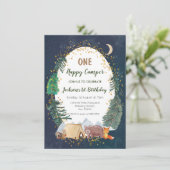 Een avonturencamper eerste verjaardag uitnodiging (Staand voorkant)