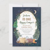 Een avonturencamper eerste verjaardag uitnodiging (Voorkant)