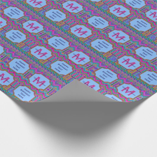 Een Aztec Bright Tribal Monogram Fun Happy Birthda Cadeaupapier (Hoek)