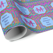 Een Aztec Bright Tribal Monogram Fun Happy Birthda Cadeaupapier (Rol Hoek)