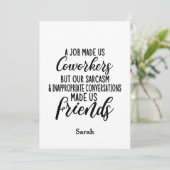 Een baan maakte ons collega's, collega's vriendsch kaart (Staand voorkant)