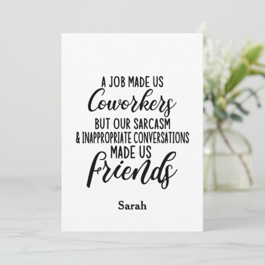 Een baan maakte ons collega's, collega's vriendsch kaart (Staand voorkant)
