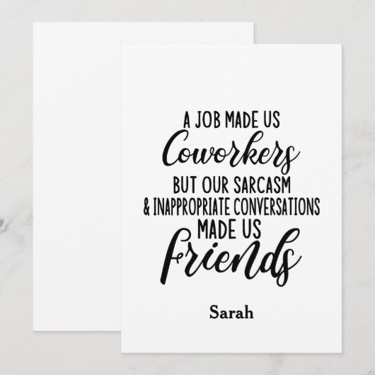 Een baan maakte ons collega's, collega's vriendsch kaart (Voorkant / Achterkant)
