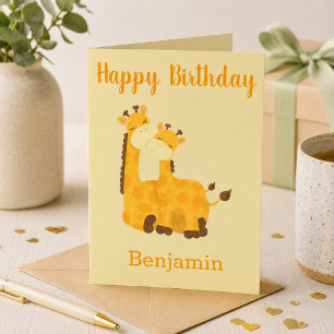 Een babieverjaardag met giraffen kaart
