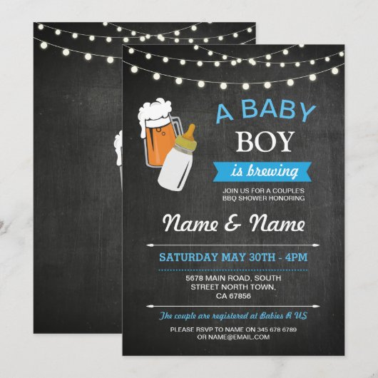 Een Baby Boy Brouwen Douche Beers Blauw Krijt Uitn Kaart (Voorkant / Achterkant)