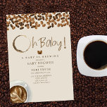 Een Baby breekt Baby shower van Baby-koffiebonen. Kaart<br><div class="desc">Koffie op het baby shower met "Oh Baby!"-tekst met koffiering in design met koffiebonen en kop koffie in de hoeken.</div>