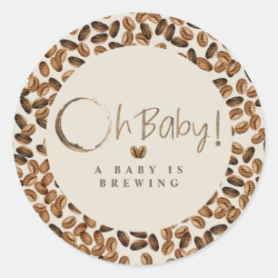 Een Baby breekt Baby shower van Baby-koffiebonen. Ronde Sticker
