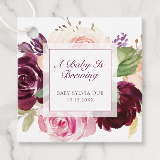 Een Baby breekt Baby shower van plum Floral Girl Bedankjes Labels (Voorkant)