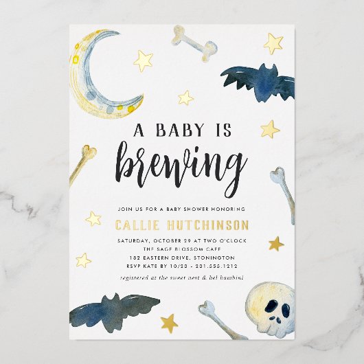 Een Baby breekt | Cute Halloween Baby shower Folie Uitnodiging (Voorkant)