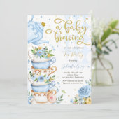 Een Baby breekt de Baby shower Blauwe Rozen van de Kaart (Staand voorkant)