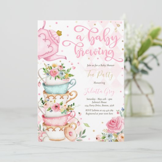 Een Baby breekt de Baby shower van de Tea Partij r Kaart (Staand voorkant)