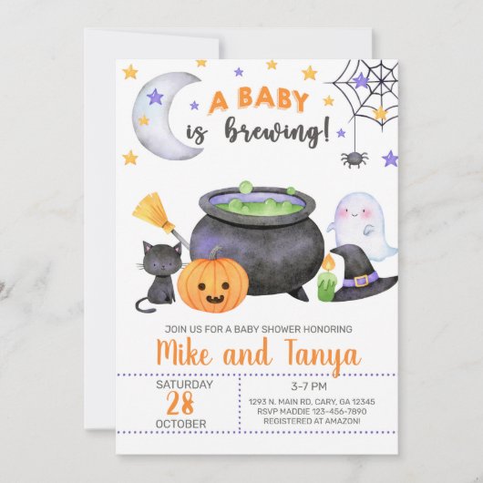 Een baby breekt een uitnodiging voor een Halloween (Voorkant)