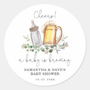 Een baby breekt Greenery Beer Baby shower Clas Ronde Sticker
