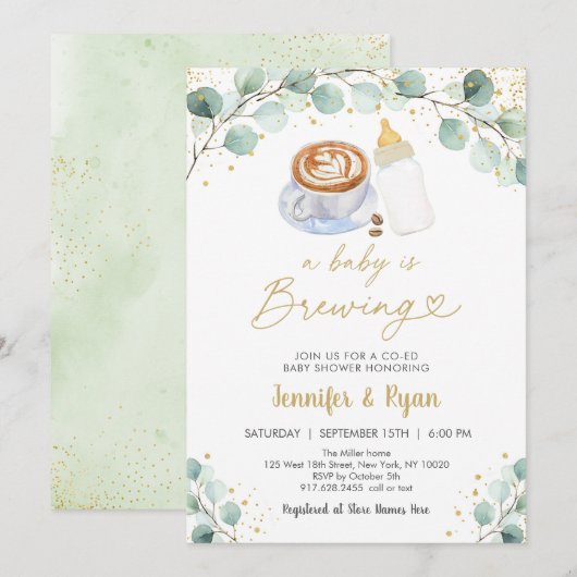 Een Baby breekt groenery Koffee Baby shower Kaart (Voorkant / Achterkant)