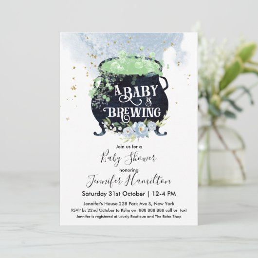een baby breekt Halloween Baby shower Blue Kaart (Staand voorkant)