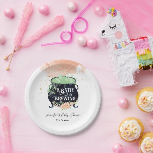 een baby breekt Halloween Baby shower Peach Papieren Bordje (Feest)