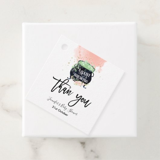 een baby breekt Halloween Baby shower Roze Bedankjes Labels (In situ)