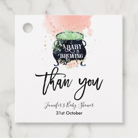 een baby breekt Halloween Baby shower Roze Bedankjes Labels (Voorkant)