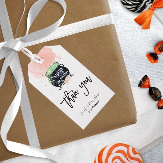 een baby breekt Halloween Baby shower Roze Cadeaulabel