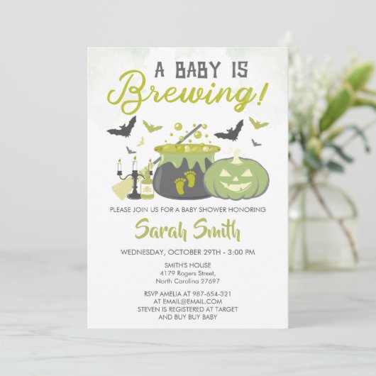 Een Baby breekt halloween heks Baby shower Kaart (Staand voorkant)