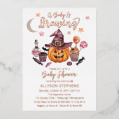 Een Baby breekt Jack-O-Lantern Halloween Shower Folie Uitnodiging (Voorkant)