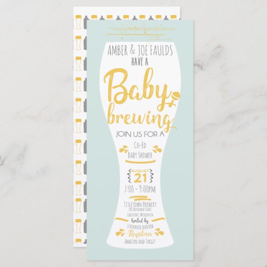 Een Baby brewing Co-Ed Brewery Baby shower nodigt  (Voorkant / Achterkant)