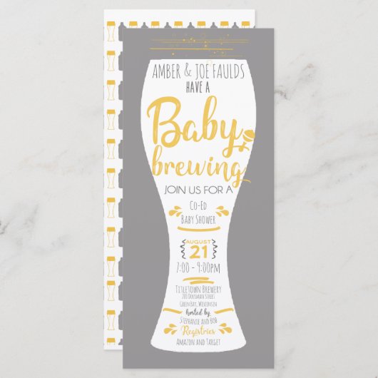 Een Baby brewing Co-Ed Brewery Baby shower nodigt  (Voorkant / Achterkant)