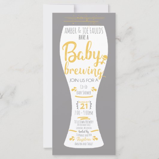 Een Baby brewing Co-Ed Brewery Baby shower nodigt  (Voorkant)