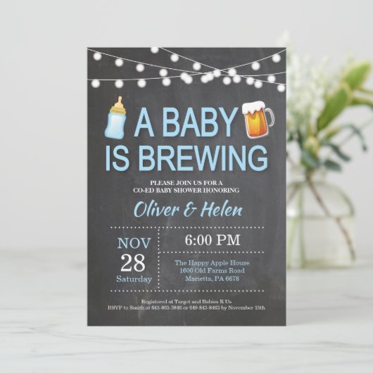 Een baby brouwt Baby shower Invitation Kaart (Staand voorkant)
