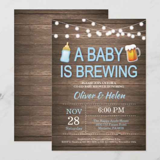 Een baby brouwt Baby shower Invitation Kaart (Voorkant / Achterkant)