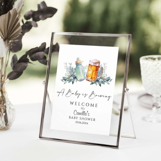 Een Baby brouwt Baby shower minimalistisch Poster