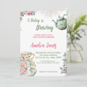 Een baby brouwt Baby shower Tea Party Kaart (Staand voorkant)