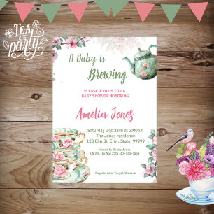 Een baby brouwt Baby shower Tea Party Kaart