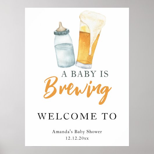 Een baby brouwt bier fles baby shower poster (Voorkant)