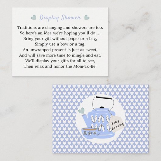 Een Baby brouwt blauw Baby shower display shower Informatiekaartje (Voorkant / Achterkant)