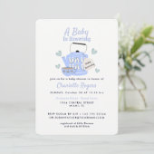 Een Baby brouwt blauw Baby shower Kaart (Staand voorkant)