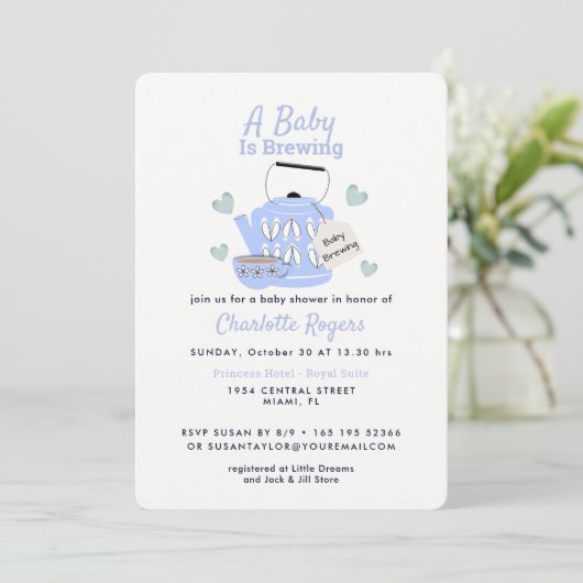Een Baby brouwt blauw Baby shower Kaart (Staand voorkant)