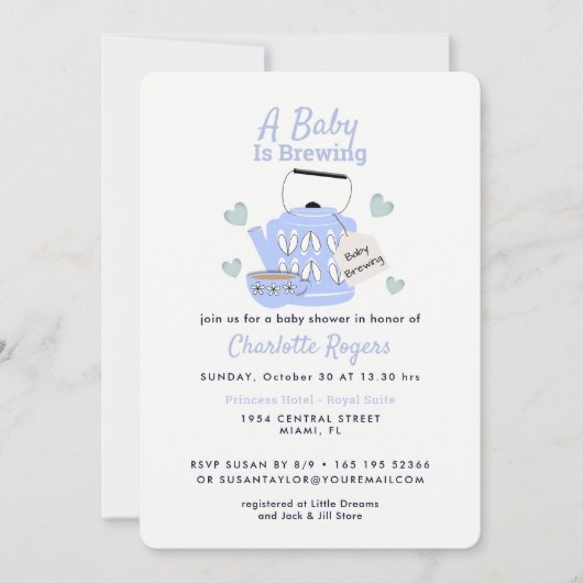 Een Baby brouwt blauw Baby shower Kaart (Voorkant)